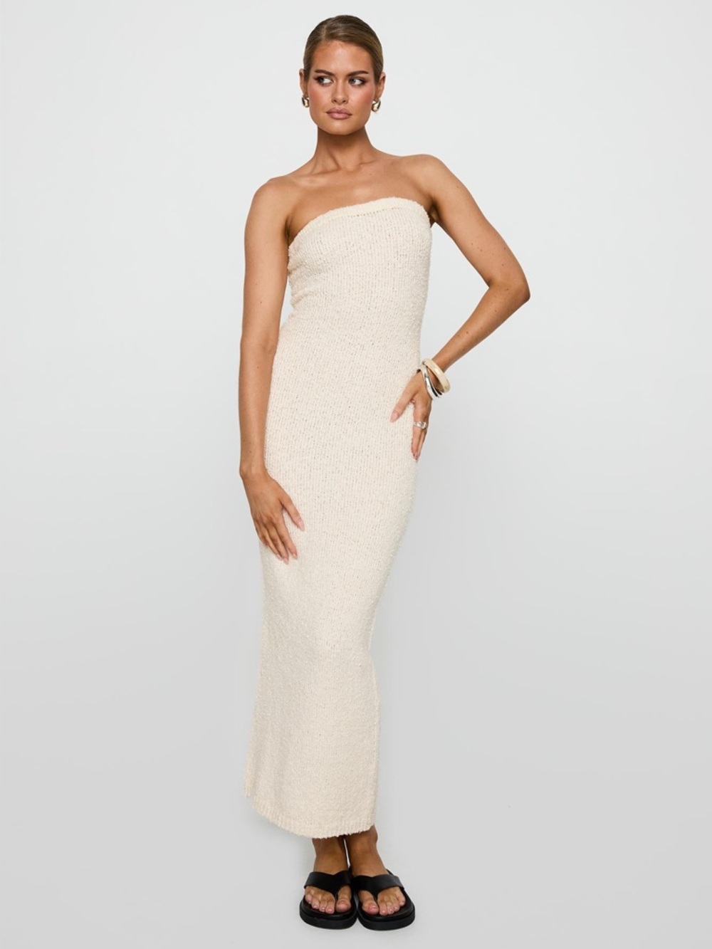 NWT Princess Polly Cloud Boucle Maxi Dress Cream Strapless Size 2 - Picture 5 of 6